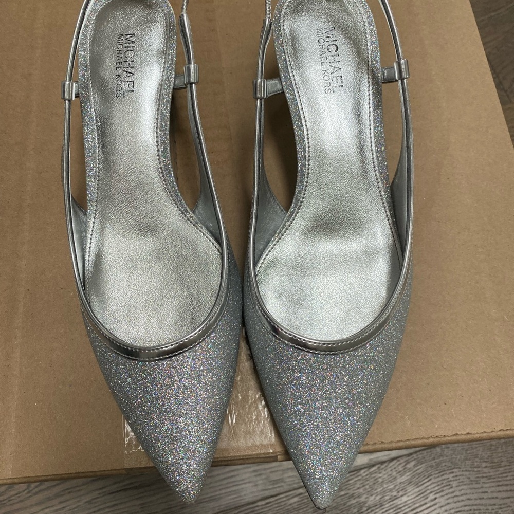 Silver kitten heel sling backs sis 5.5